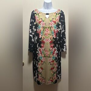 Emma & Michele Beige Floral Dress. Size L - Excellent Condition